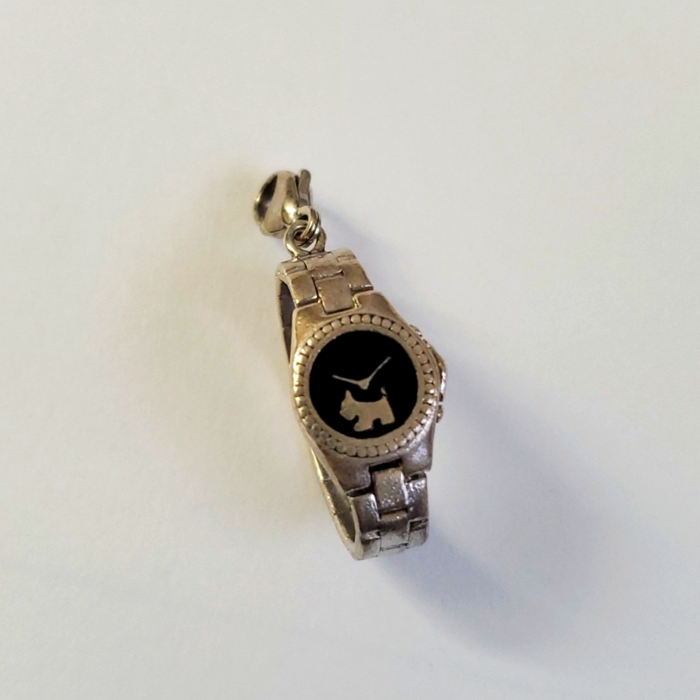 Rare Sterling Silver 925 'Dog Always on Time / Watch' Pendant Charm